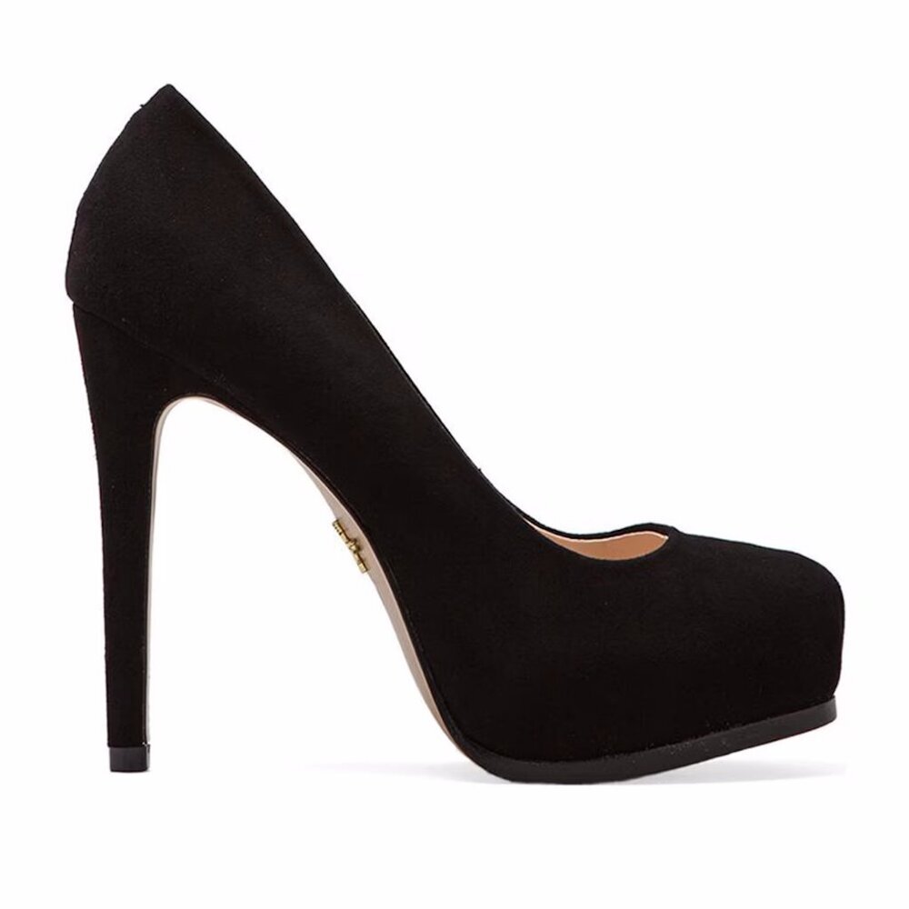 New Pour La Victoire Irina Black Suede High Heel Shoes Made in Brazil Size 8